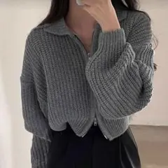 ダブルジップニット　グレー
