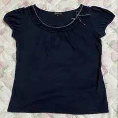 BRUGGE SEPIA ネイビー リボン フリル 半袖 Tシャツ トップス