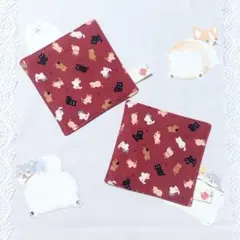 コースター　にゃんこ柄　猫ちゃん柄　英字柄　レッド系　赤色　ハンドメイド