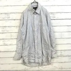 Christian Orani ストライプシャツ L相当 白青 通勤 フォーマル
