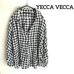 イェッカベッカ♡ ギンガムチェック シャツ　オープンカラー　Vネック　黒　白
