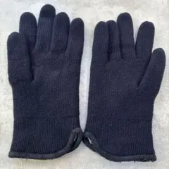 黒 ニット手袋 リブ編みカフス付き