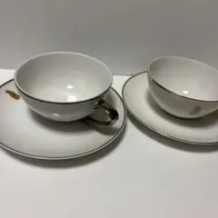 ホワイト陶器製ティーカップ4個セット ヨーロッピアン アンティーク 
