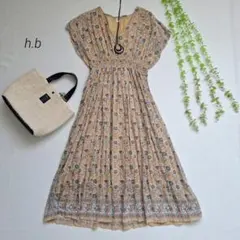 h.b　ロングワンピース　ウエストギャザー　インド綿　アジアン　エスニック　花柄