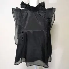 ブラックシフォンフリルノースリーブ