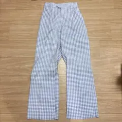 青と白のチェック柄 ギンガムチェックパンツ