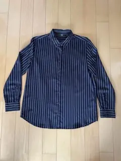 UNIQLO ストライプ 長袖シャツ M ネイビー