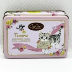 カファレル ガッティーノ 空き缶 菓子缶 小物収納 猫 花 ピンク 缶のみのサムネイル