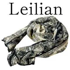 【極美品】Leilian ストール 総柄 透かし ストライプ ブラック 首巻きのサムネイル