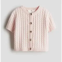 H&M 半袖 ケーブルニット カーディガン ピンク ハートボタン