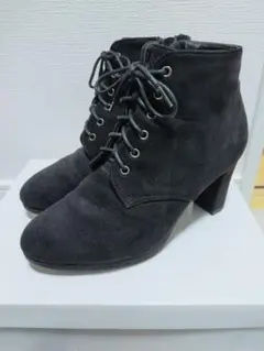 ブラック スエードブーツ レースアップ ブーティ