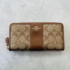 COACH Signature Zip Around Wallet BROWN