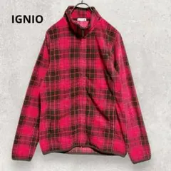 IGNIO チェックフリースジャケット XL 赤 黒 ゆったり 防寒 キャンプのサムネイル