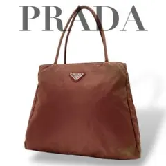 良品 787 プラダ テスート ナイロン 三角ロゴ トートバッグ ブラウン