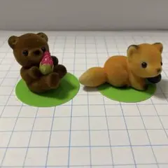 昭和レトロCENTEX センテックスフロッキー人形　クマとキツネ2個セット当時物