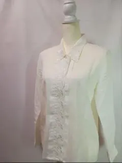 昭和レトロ　刺繍レース　比翼ボタンブラウス　ヴィンテージ　日本製