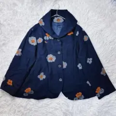 美品✨慈雨 ジウ センソユニコ ウール コート ショールカラー 花柄 ジャガード