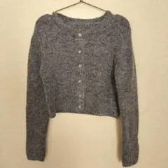 ウール混モへヤタッチショート丈ニットカーディガン an1232　グレー　グレイル