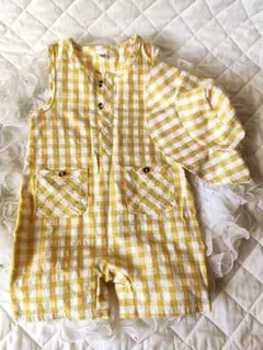 イエローチェック☆帽子つき【ロンパース　タンクトップ　可愛いサロンペット】