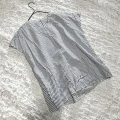 【アルファキュービック】（11R）ストライプブラウス フレンチスリーブ ブルーのサムネイル