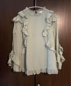 H&M フリル7部袖ブラウス ライトグリーン　34