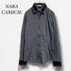 美品❤【ナラカミーチェ】長袖シャツ 刺繍ロゴ入り レギュラーカラー カジュアル
