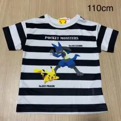 【新品】ポケモン　Tシャツ　ボーダー　ピカチュウ ルカリオ　Tシャツ　110