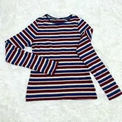 A2405【ザラ】ラウンドネック長袖ボーダーニット 薄手 ラメ糸使 USA M