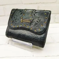 【極美品】ANNA SUI レザー 二つ折り財布 がま口 プレート ロゴ 黒のサムネイル
