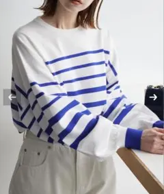 SLOBE IENA ボリュームスリーブニットプルオーバー　ボーダー