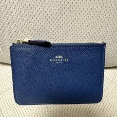 COACH コーチ カードケース 名刺入れ レザー ネイビー ライトブルー 青