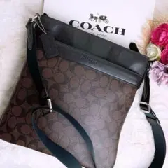 美品☆COACHコーチ ショルダーバッグ ブラウン ブラック レザー メンズ