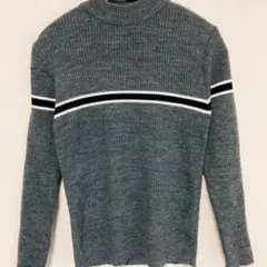 クリアギャラリー M ニット Y2Kグレー 白 黒ラインスポーティー レトロ