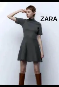 ザラ ZARA スケーターニットワンピース チャコールグレーMサイズ