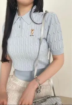 LILY BROWN 水色 ケーブルニットポロシャツ 半袖