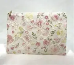 ハンドメイド　フラットファスナーポーチ　花柄