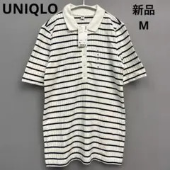 UNIQLO リブボーダーポロシャツ　半袖　M 綿100 レディースのサムネイル