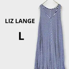 春物 ノースリーブ ストライプ Vネックワンピース L アシンメトリー