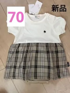 ポロベビー　半袖チェックワンピース