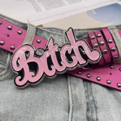Bitchロゴ　スタッズベルト ピンクY2K ストリート系レディースアクセサリー