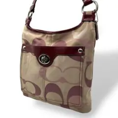 良品 774 コーチ ショルダーバッグ ターンロック オプアート キャンバス