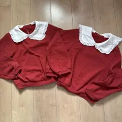 姉妹お揃い　130 襟付きトップス　赤　プティマイン、アプレレクール、ブリーズ