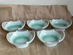 有田焼　緑色　花柄　陶器　ボウル　5個セット
