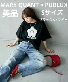 MARY QUANT × PUBLUX 相良刺繍 Tシャツ　ブラックホワイト Sのサムネイル
