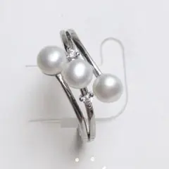 本真珠 パールリング　指輪 ベビーパール フォークリング　三連 天然 シルバー