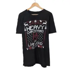 クリスマスTシャツ 黒 ビッグプリント XL相当 ノベルティT ホリデー