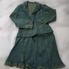 【良品】デニムフリルジャケットセットアップ ぽっちゃり 17AR 大きめ