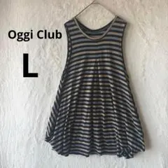 オッジクラブ L バルーンシルエット ボーダー柄ノースリーブチュニック