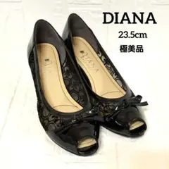 極美品　DIANA　23.5cm レース ウェッジソール オープントゥパンプス