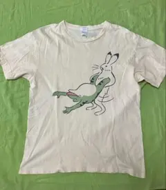 首や色々クタビレ有　ウサギとカエルのイラスト Tシャツ M